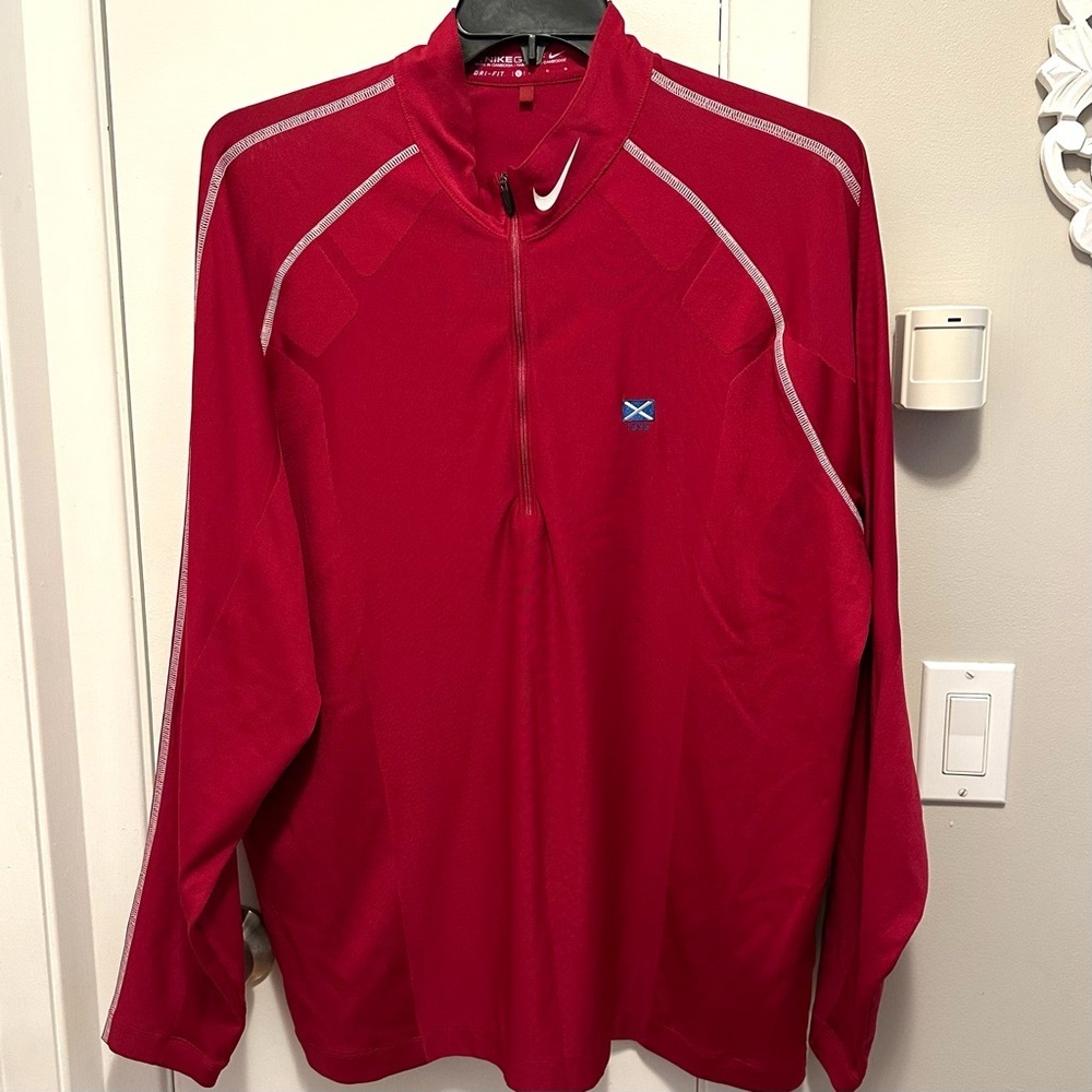 Nike Golf Dri-fit Deep Red Half Zip Long Sleeve Flex Shirt Men’s L Scottish Flag